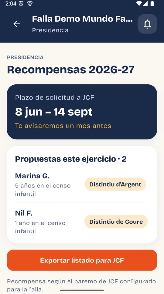 Pantalla de recompensas: plazo de solicitud y propuestas del ejercicio